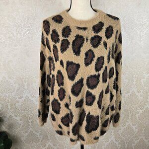 Altar'd State Size S/M Leopard Cheetah Sweater Fuzzy Dropped Shoulders Boxy